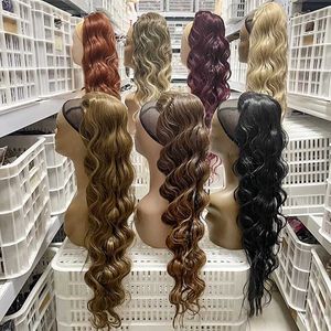 Synthetische Pruiken Kanekalon Paardenstaart Lang Krullend Trekkoord Paardenstaart Clip In Haar Voor Zwarte Vrouwen Blond Zwart Hittebestendig 240329