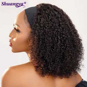 Synthetische pruiken kinky krullende hoofdband pruik 100% menselijk haar kort afro 200 dichtheid Deep Wave sjaal Indian Water S 230227