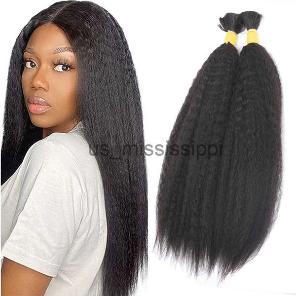 Perruques synthétiques crépues droites en vrac pour tressage sans trame 100 cheveux humains chocolat brun noir blond Remy cheveux péruviens Yaki droit x0823