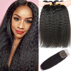 Synthetic Wigs Kinky Straight Bundles With Closure 12A Brazilian Unprocessed Yaki Human Hair HD Lace Frontals 4 Bundle Deals 230807