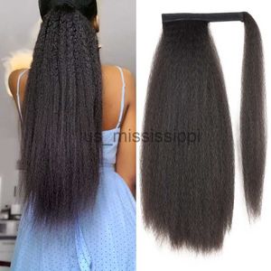 Perruques synthétiques Kinky Straight Ponytail Brésilien Cheveux Humains 100g Wrap Autour Clip En Queue De Cheval Naturel Noir Cheveux Humains Ponytails x0823