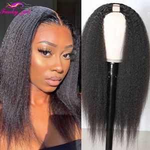 Pelucas sintéticas Kinky Straight u Part Peluca Cabello humano s para mujeres Yaki Upart s Brazilian Remy Glueless 180% Density 230227