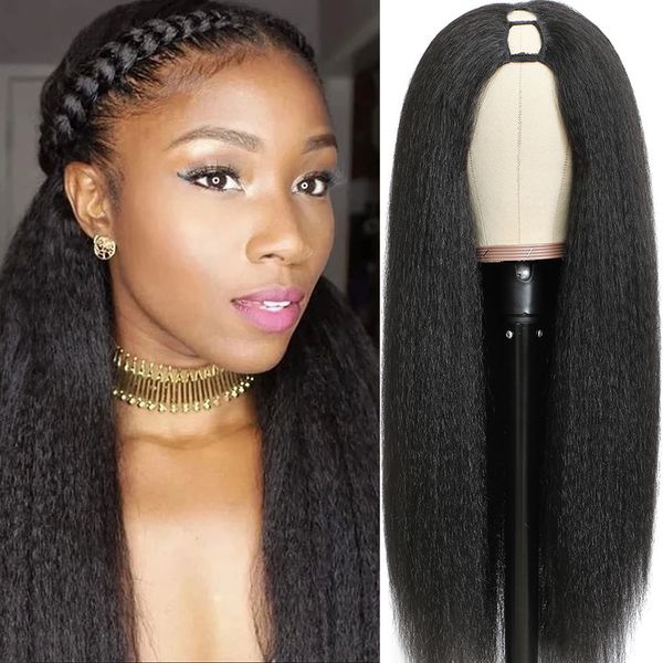 Perruques synthétiques Kinky Straight U Part Wig 1030 pouces Yaki pour les femmes noires Daily se Glueless Full Machine Made 230410