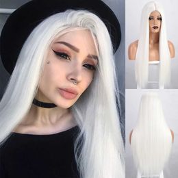Perruques synthétiques Kookastyle White Wig Synthétique Longues perruques droites pour femmes noires Cosplay Perruques Lolita Blond Purple Part Middle Clair Natural T221103