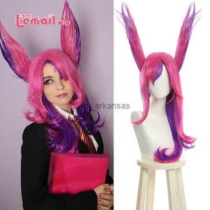 Perruques synthétiques L-Email Wig Hair synthétique xayah Cosplay Wig Lol Star Guardians Cosplay Long Pink Purple Wig avec oreilles Halloween Res résistant à la chaleur HKD230818