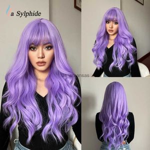 Perruques synthétiques La Sylphide Long Wave Cosplay Wig Light Purple Wig With Bangs Wigs Synthetic Wigs de bonne qualité pour les femmes HKD230818
