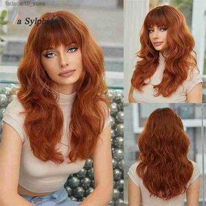 Perruques synthétiques La Sylphide rouge Orange perruque avec frange pour femme longues perruques ondulées haute qualité perruques synthétiques fête Cosplay cheveux haute densité Q240115