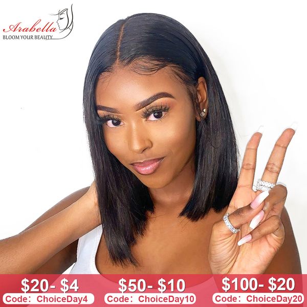 Perruques synthétiques Lace Closure cheveux humains 2x6 Bob brésilien droit pré plumé noeuds blanchis Arabella vierge 230314