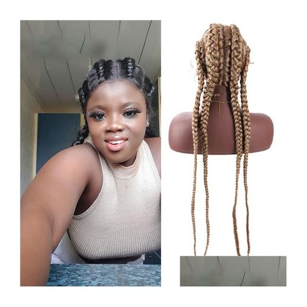 Perruques synthétiques Lace Front Box tressé avec des cheveux de bébé moyen long tressage résistant à la chaleur perruque pour femmes noires Afro perruque livraison directe Pro Dhpo8