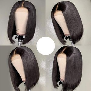 Pelucas sintéticas Encaje delante del cabello corto y liso Filamento de alta temperatura 30-45 CM Peluca larga mujer cabeza de onda Bobo negro