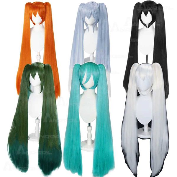 Perruques synthétiques Perruques en dentelle AN Game Yandere Simulator Osana Najimi Longues pinces à cheveux synthétiques 2 queues de cheval Lolita Hatsune Miku Cosplay perruque pour Halloween 240328 240327