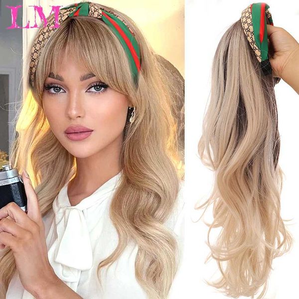 Perruques synthétiques Perruques en dentelle LM synthétique long ondulé bandeau perruque femme ombré brun noir blond Cosplay naturel résistant à la chaleur demi cheveux perruque pour les femmes 240328 240327