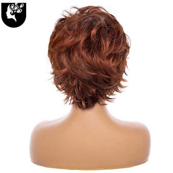 Pelucas sintéticas Pelucas de encaje Pelucas sintéticas marrones ombré con flequillo para mujeres blancas Peluca de pelo corto rojo gris ondulado Cosplay raíz oscura uso diario Yourbeauty 240328 240327