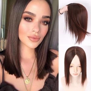 Synthetic Wigs LANLAN Women Clip In Hair 3 Clips Topper Natural Straight Black Brown Fake Hairpiece Tobi22