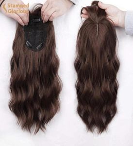 Perruques synthétiques Lativ Chocolate brun brun topper aux cheveux ondulés avec des franges amincis