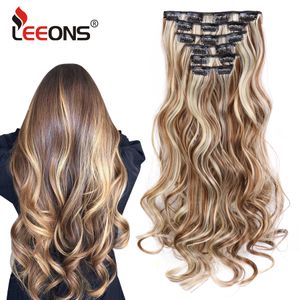 Pelucas sintéticas Leeons Hair Curly Clip In Wig 16 Clips Pieces Fake 49 Colors 230630