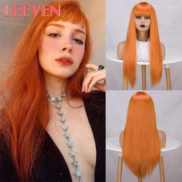 Synthetische pruiken Leeven Hair 26inch Wine Red Lang rechte pruik met pony Cosplay voor vrouwen hittebestendige vezel Kend22