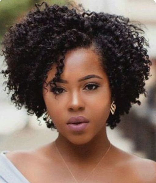 Pelucas sintéticas Lekker Pelucas de cabello humano corto y rizado para mujeres negras Pixie Bob Afro Kinky Brazilian Remy Parte natural Lado con flequillo Pelucas baratas T220907