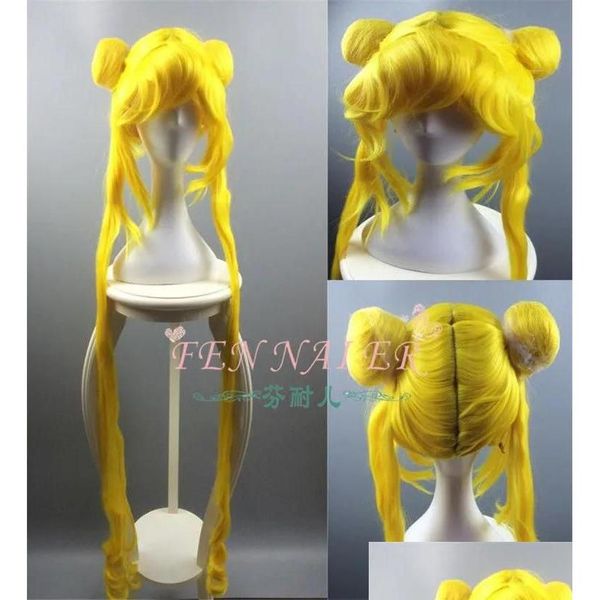 Pelucas sintéticas Lemon Yellow Sailor Moon Costplay Wig 150cm Caderas rectas Cabello de cabello Girl Drop entrega Productos Dhlxu