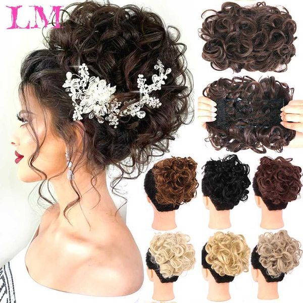 Perruques synthétiques LiangMo Mariée Désordre Gros Chignon Bouclé Chignon avec Clips De Peigne En Queue De Cheveux Couverture Queue De Cheval Synthétique Naturel Faux Cheveux 240329