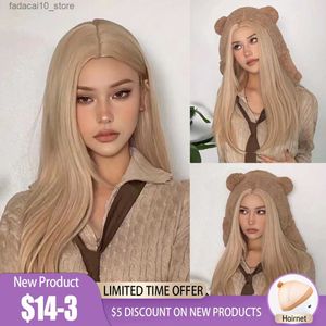 Synthetische pruiken Licht Puur Blond Synthetische pruiken voor vrouwen Lang Recht Natuurlijk haar Dagelijks gebruik Feest Cosplaypruik Middelste stuk Hittebestendig Q240115