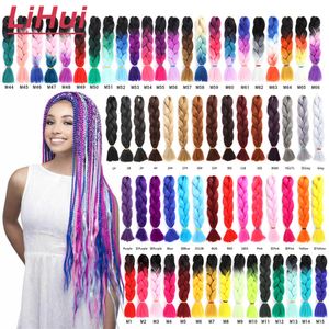 Perruques synthétiques Lihui 24 pouces Jumbo tresse tressage cheveux Ombre pour femmes bricolage tresses rose violet jaune gris 230630