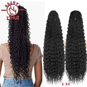 Synthetische pruiken Lihui synthetisch lang kinky krullend paardenstaart synthetisch trekkoord paardenstaart clip-in haar voor dames natuurlijk ogend 22 inch 231204