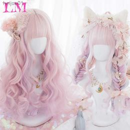 Perruques synthétiques LM Perruque synthétique longue ombrée rose en fibre naturelle ondulée résistante à la chaleur pour femme Halloween Cosplay Lolita Harajuku Perruque quotidienne L231024