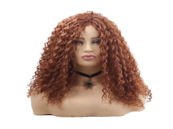 Perruques synthétiques longues Afro crépues bouclés cheveux perruque brun foncé pour les femmes noires coiffure africaine haute température Fiber2607590