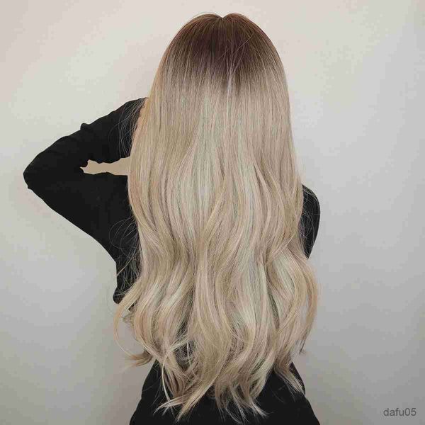 Perruques synthétiques longue blonde à reflets bouclés perruque synthétique pour femmes aspect naturel ondulé haute densité perruques cheveux de fête quotidienne fibre résistante à la chaleur