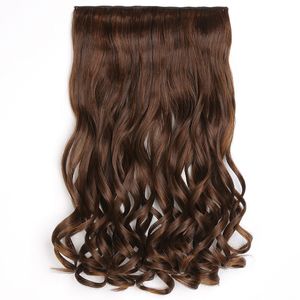Perruques synthétiques longues et bouclées avec 5 clips, faux cheveux bruns et noirs pour femmes WH0533