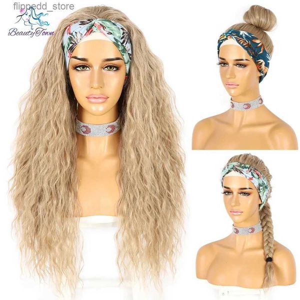 Pelucas sintéticas Peluca de diadema rizada larga para mujeres negras Resistente al calor Kinky Rizado Sintético Headwraps Cabello Sin cola Peluca Rubia Nueva Moda Q231021