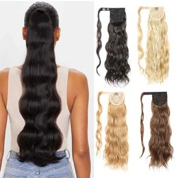 Perruques synthétiques Longue queue de cheval ondulée hollywoodienne enveloppante autour de la queue de cheval synthétique Body Wave Clip en postiche Blonde Wave Ponytail pour femmes 240328 240327