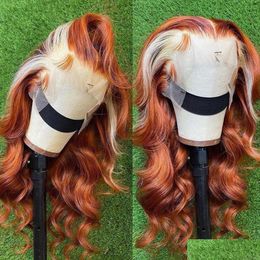 Perruques synthétiques Long Honey Blonde Lace Frontal Human Hair Wig ombre Ginger Orange FR Front Highlight 28 30 pouces Deep Wave Drop Livrot otcwn