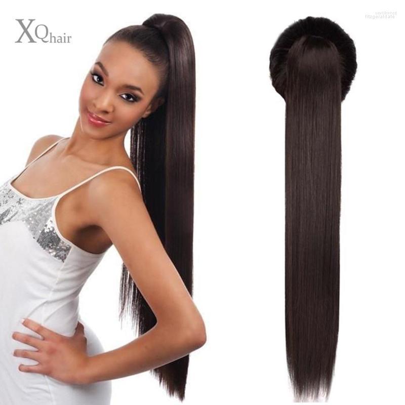 Synthetic Wigs Long Straight Drawstring Ponytail 24/28inch Black Female Heat-resistant