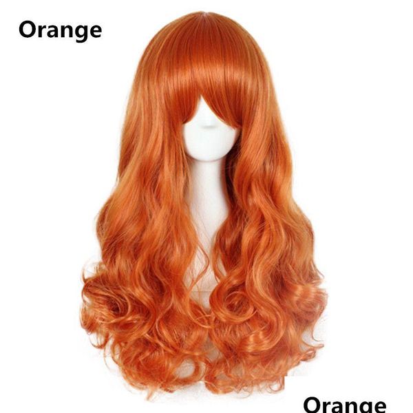 Pelucas sintéticas Peluca de cosplay de onda larga Negro Púrpura Rosa Astilla Gris Rubio Blanco Naranja Marrón 23 colores Productos de entrega de gotas para el cabello Dharn