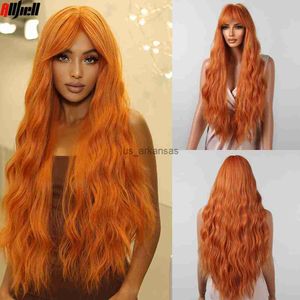 Synthetische pruiken Lange golvende oranje kleurrijke cosplay pruiken Deep Wave Copper Ginger Synthetische Wig Bang Hair voor zwarte vrouwen Wig Party Heat Resistant HKD230818