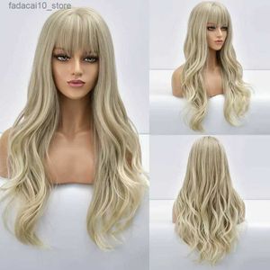 Perruques synthétiques perruque synthétique longue ondulée Blonde Ombre frange naturelle fibres bouclées usage quotidien Cosplay Q240115