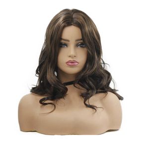 Perruques synthétiques longues ondulées avec des franges ombres de couleur brune moyenne, perruques tressées fibre à haute température pour les femmes noires 20 pouces