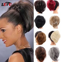 Synthetische pruiken LUPU Korte synthetische rechte chignon Knot Elastiek Scrunchies Staarthaarstukje voor dames Staarten Natuurlijk vals nephaar 231110