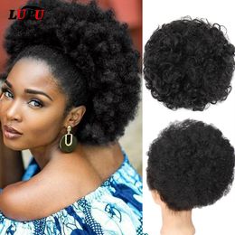 Pelucas sintéticas LUPU Moño sintético Afro Puff Pelo corto y rizado Moño Cordón Cola de caballo Postizos para el cabello para mujeres 230914
