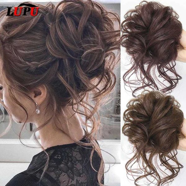 Pelucas sintéticas LUPU Moño de pelo sintético Moño Sucio Banda para el cabello rizado Elástico Scrunchy Piezas de cabello falso para mujeres Horquillas Negro Marrón 240329