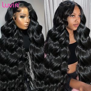 Synthetische pruiken Luvin 250% Body Wave 13x6 Kanten Voorkant Pruik 30 40 inch Braziliaanse Remi 5x5 Gesloten Kleefvrij Geschikt voor vrouwen om te dragen 231215