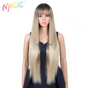 Perruques synthétiques Magic 34 pouces Synthétique Longue droite perruque avec frange ombre Black Blonde Perruque pour les femmes Utiliser les cheveux de fibres résistantes à la chaleur HKD230818