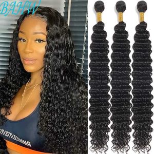 Synthetische pruiken Maleisische haarweefsel Bundels 12a Deep Wave Human Hair Bundels Virgin Hair Bundels nat en golvende krullend haar Groothandel X0823