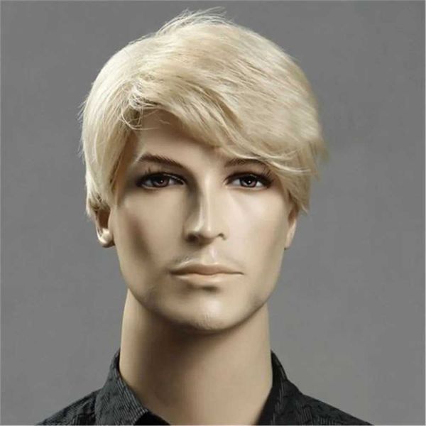 Perruques synthétiques perruque masculine blonde cheveux courts pour hommes côté balayé frange Costume homme perruque pour Cosplay 240328 240327