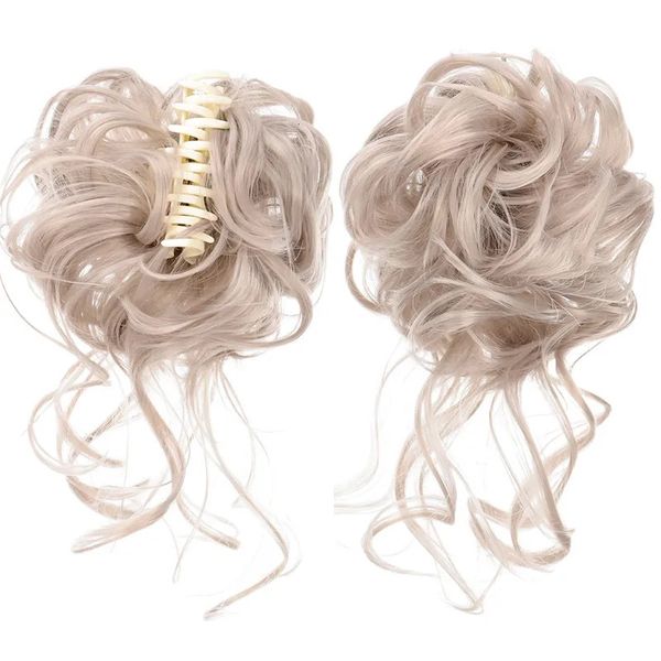 Pelucas sintéticas MANWEI Moño sintético desordenado rizado garra moño para el cabello Scrunchy falso falso pelo banda cola para mujeres postizos rubio 231006