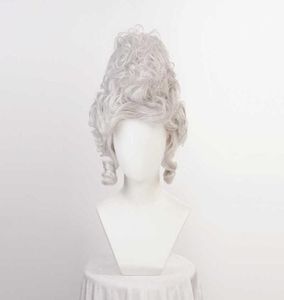 Synthetische pruiken Marie Antoinette Wig Princess Silver Gray Pruiken Medium Krullenwarmtebestendige Synthetische haarcosplay Wig Wig Cap T22113599802