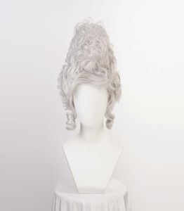 Perruques synthétiques Marie Antoinette perruque princesse argent gris perruques moyen bouclés résistant à la chaleur cheveux synthétiques Cosplay perruque perruque Cap T22111982493