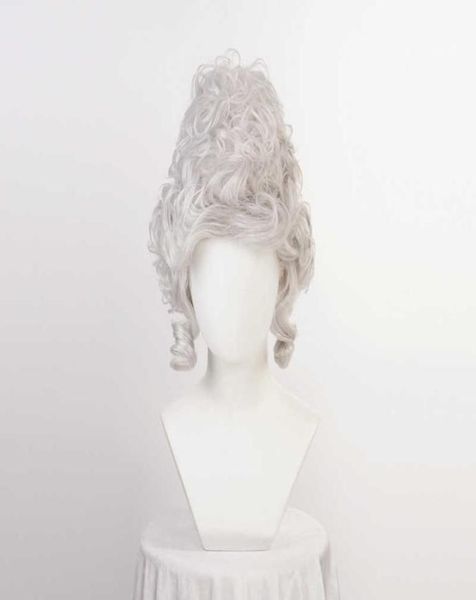 Pelucas sintéticas Marie Antoinette Wig Princess Pelucas gris plateada Media resistente al calor Cabricada Cambrera de cospla de peluca T22114265112